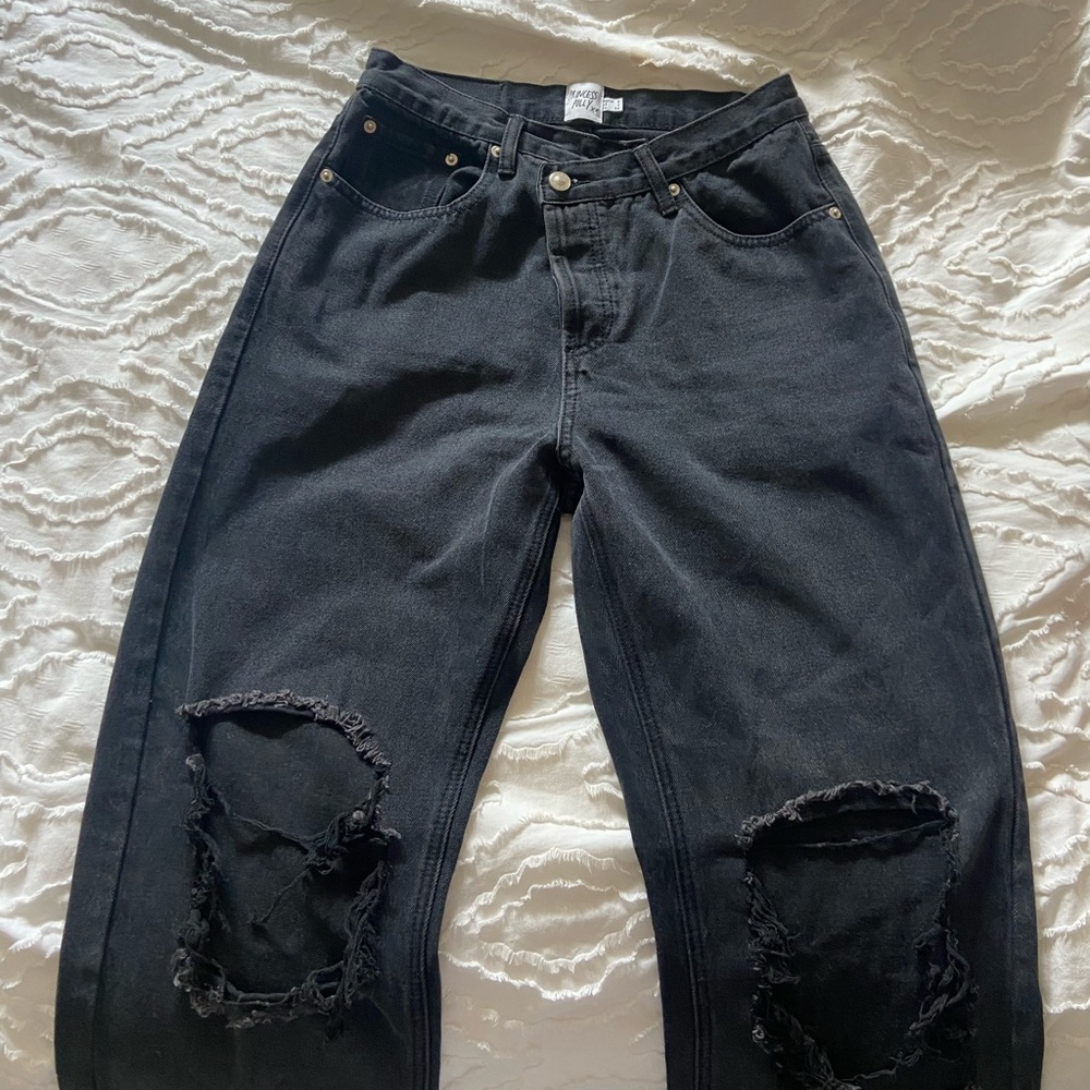 Princess Polly Asymmetrical Jeans Black